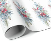 Papier Cadeau À feuillage persistant bleu, Sprigs bleu, Fleurs r (Coin rond)