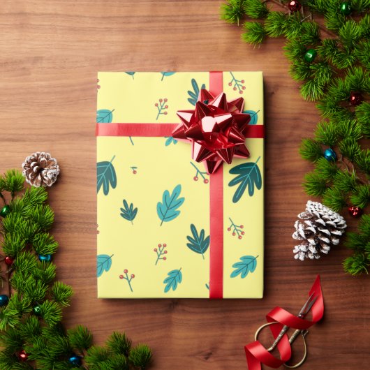 Papier Cadeau À feuillage persistant Tree Feuilles et Red Holly (Cadeau de vacances)