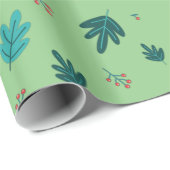 Papier Cadeau À feuillage persistant Tree Feuilles et Red Holly  (Coin rond)