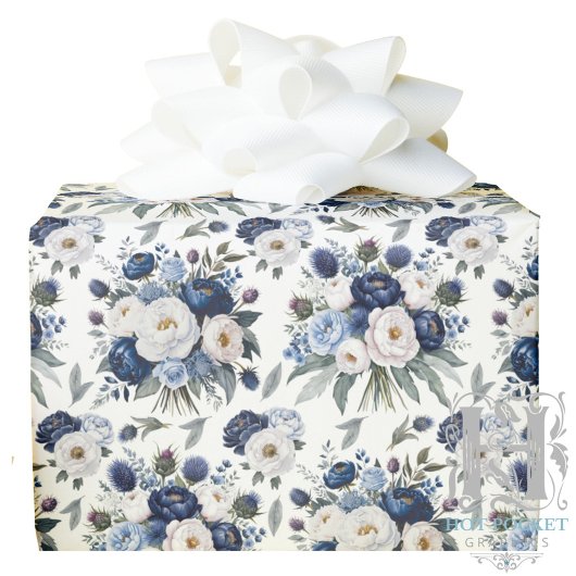 Papier cadeau à fleurs bleu aquarelle