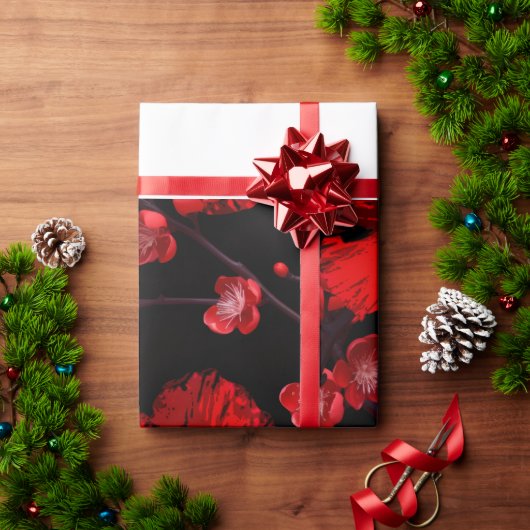 papier cadeau à fleurs rouges (Cadeau de vacances)