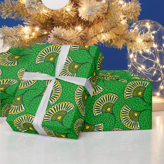 Papier Cadeau à Imprimé Éventail Ankara Vert et Ja (Vacances)