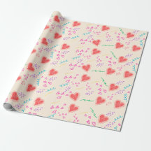 Papier cadeau à motif beige cœur rouge