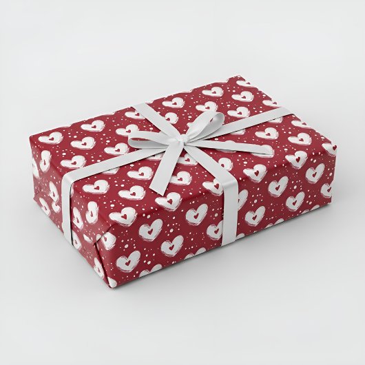 Papier Cadeau à Motif de Cœurs Rouges