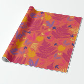 Papier cadeau à motif de fougère rose vif et chaud (Déroulé)