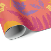 Papier cadeau à motif de fougère rose vif et chaud (Coin rond)