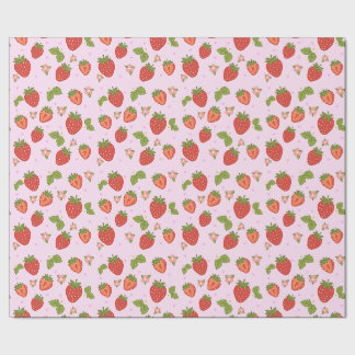 Papier Cadeau à Motif de Fraise Rouge et Rose