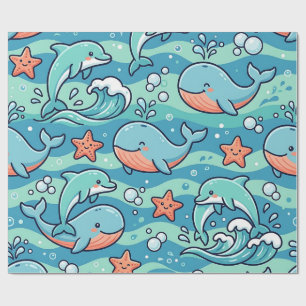 Papier cadeau à motif de vague océanique avec daup