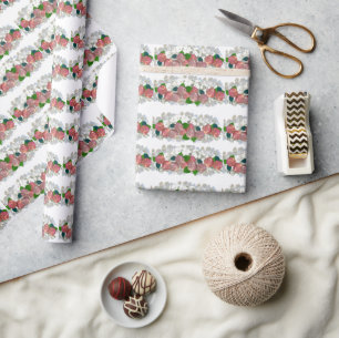 Papier cadeau à motif floral corail et saumon