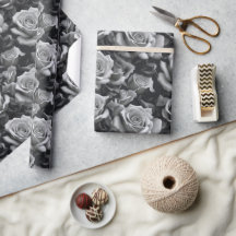 Papier cadeau à motif floral Rose noir et blanc