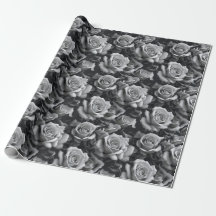 Papier cadeau à motif floral Rose noir et blanc