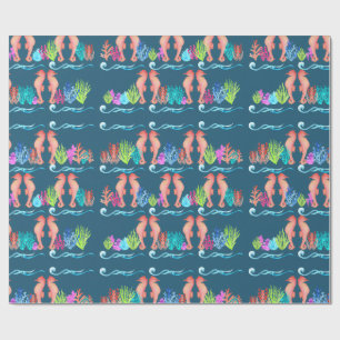 Papier Cadeau à Motif Océanique Cheval Marin Aquar