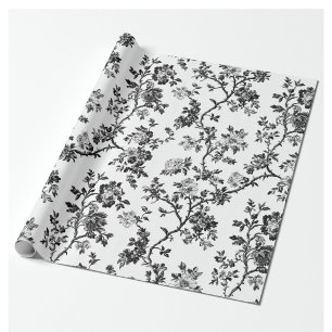Papier cadeau à motifs floraux en chinoiserie noir