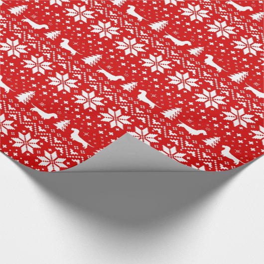 Papier Cadeau À poils durs Dachshund Silhouettes Motif de Noël (Coin)