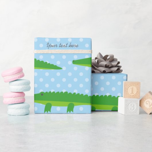 Papier cadeau à pois avec crocodile mignon (Baby Shower)