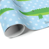 Papier cadeau à pois avec crocodile mignon (Coin rond)