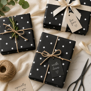 Papier cadeau à pois noir et blanc