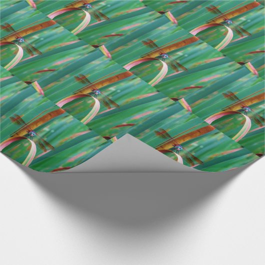 Papier Cadeau A teal Eyed Dragonfly with cattails (Coin)