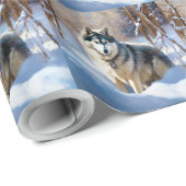 Papier Cadeau Aaskan Malamute Laisser Il Neige Noël (Coin rond)