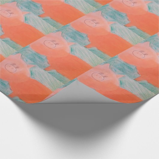 Papier Cadeau #ABC Art par les enfants, porc rose orange (Coin)