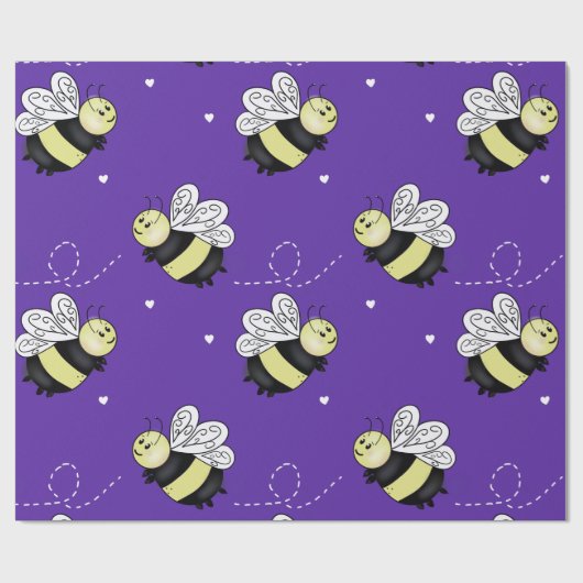 Papier cadeau abeille à bourdons violette (Plat)