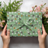 Papier Cadeau Abeille à miel bourdonnante vert sauge tendance po