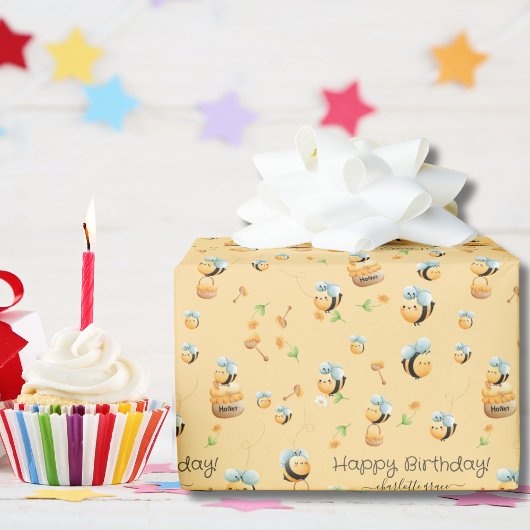 Papier Cadeau Abeille Anniversaire Joyeux Anniversaire Nom perso