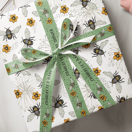 Papier Cadeau Abeille de miel florale élégante Été
