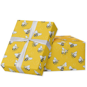 Papier Cadeau Abeille de miel jaune