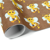 Papier Cadeau Abeille de miel mignonne en Brown (Coin rond)