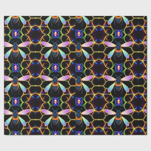 Papier Cadeau Abeille de miel néon vibrante avec Hexagonal Abstr (Couture)