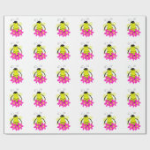 Papier Cadeau Abeille lunaire aux fleurs roses (Plat)