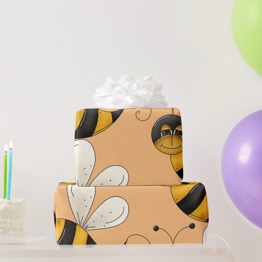 Papier Cadeau Abeille Souriante Personnage de Bourdon Amusant