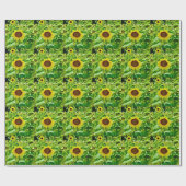Papier Cadeau Abeille sur tournesol jaune (Plat)