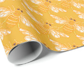 Papier Cadeau Abeilles à miel occupées sur fond jaune doré (Coin rond)