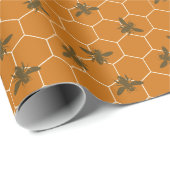 Papier Cadeau Abeilles d'abeille à miel orange foncé (Coin rond)