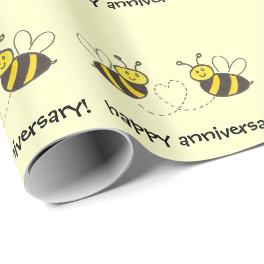 Papier Cadeau Abeilles de miel avec coeur heureux anniversaire! (Coin rond)