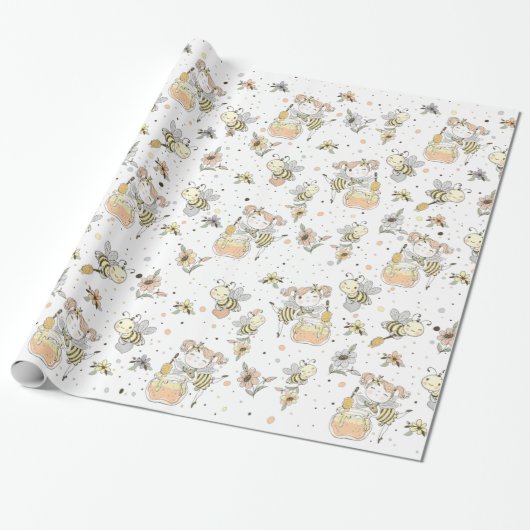 Papier Cadeau Abeilles De Miel, Fée & Bébé En Motif Sans Faille (Déroulé)