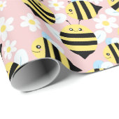 Papier Cadeau Abeilles Et Fleurs Blanches (Coin rond)
