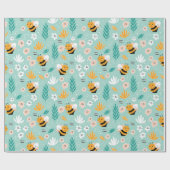 Papier Cadeau Abeilles Fleurs Feuilles  (Plat)