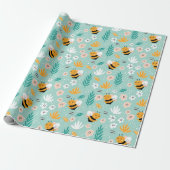 Papier Cadeau Abeilles Fleurs Feuilles  (Déroulé)