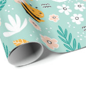 Papier Cadeau Abeilles Fleurs Feuilles  (Coin rond)