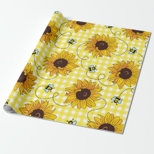 Papier Cadeau Abeilles mignonnes et tournesols sur un arrière -