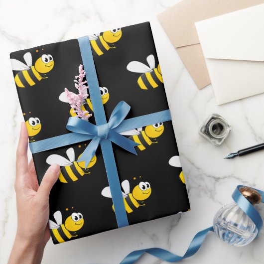 Papier Cadeau Abeilles noires heureuses mignonnes amusantes (Cadeaux)
