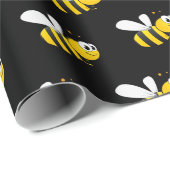 Papier Cadeau Abeilles noires heureuses mignonnes amusantes (Coin rond)