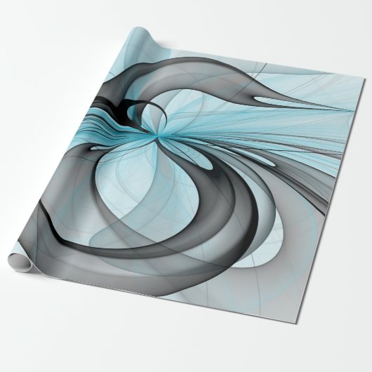 Papier Cadeau Abstract Anthracite Gray Blue Modern Fractal Art (Déroulé)