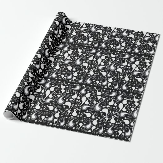 Papier Cadeau Abstract black and white Tulip Paisley Floral (Déroulé)