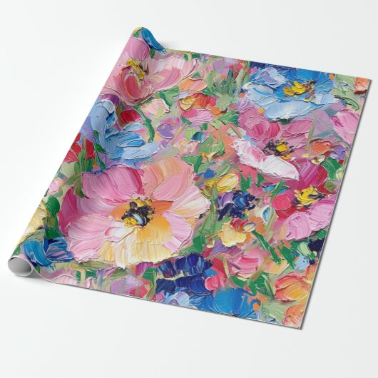 Papier Cadeau Abstract Flowers Impressionist (Déroulé)