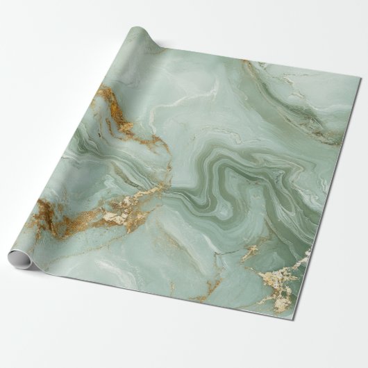 Papier Cadeau Abstract Marble Sage Green (Déroulé)