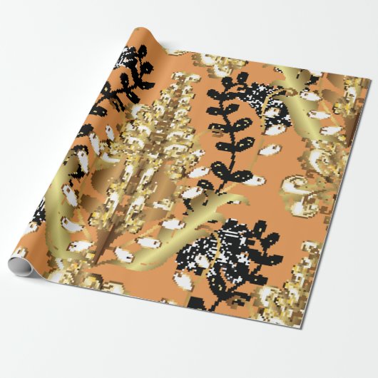 Papier Cadeau abstract pattern on orange yellow background with (Déroulé)